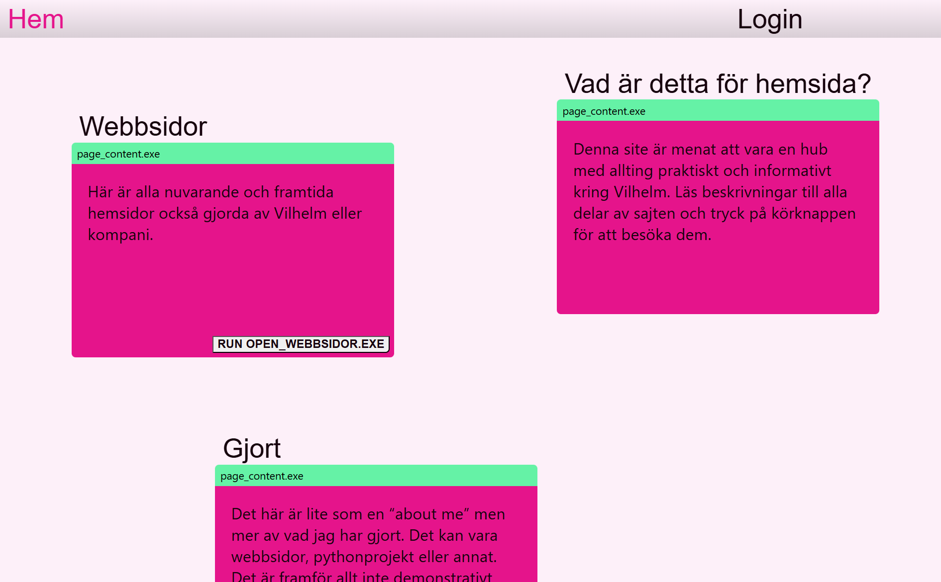Screenshot of the first version of vgsites.se